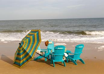 Blue Beach Adirondack Chairs with Umbrella